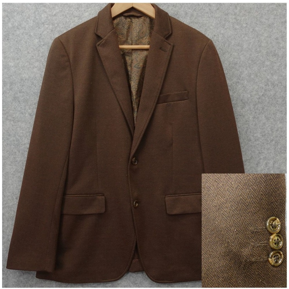 Herringbone Sport Coat Mens 40R M Chocolate Slim Performance Jacket TASSO ELBA